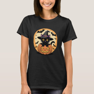 Halloween Heksenkat in Pompoen. Grappige Zwarte Ka T-shirt