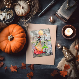 Halloween Heksenkat Kaart Herfst Droom