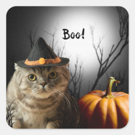 Halloween Heksenkat Met Pompoen Stickers