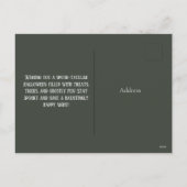 Halloween heksenkat op een pompoen feestdagenkaart (Achterkant)