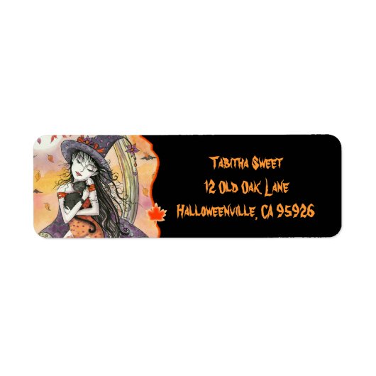 Halloween Heksenkat Retouradreslabels Etiket (Voorkant)