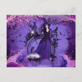 Halloween heksenkattenkunst van Renee Lavoie Briefkaart