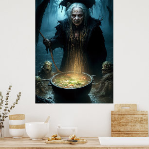 Halloween heksenketel met soep poster