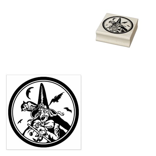  Halloween Heksenpompoen en Uil Rubberstempel (Gestempeld)