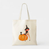 Halloween Heksenpompoen & Zwarte Kat Tote Bag (Achterkant)
