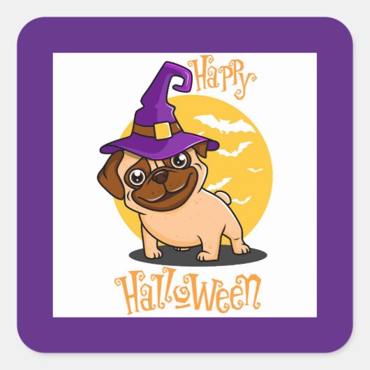 Halloween Heksenpug Vierkante Stickers (Voorkant)