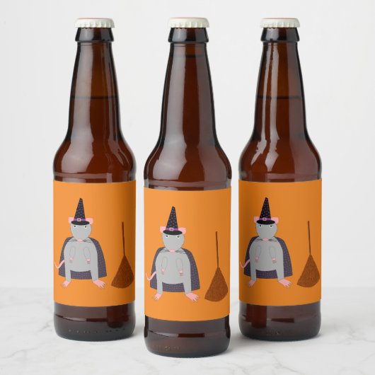 Halloween Heksenrat en Bezem Bier Etiket (Flessen)