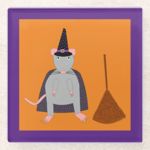 Halloween Heksenrat en bezem Glazen Onderzetter