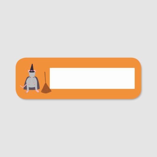 Halloween Heksenrat en bezem Naamplaatje (Voorkant)