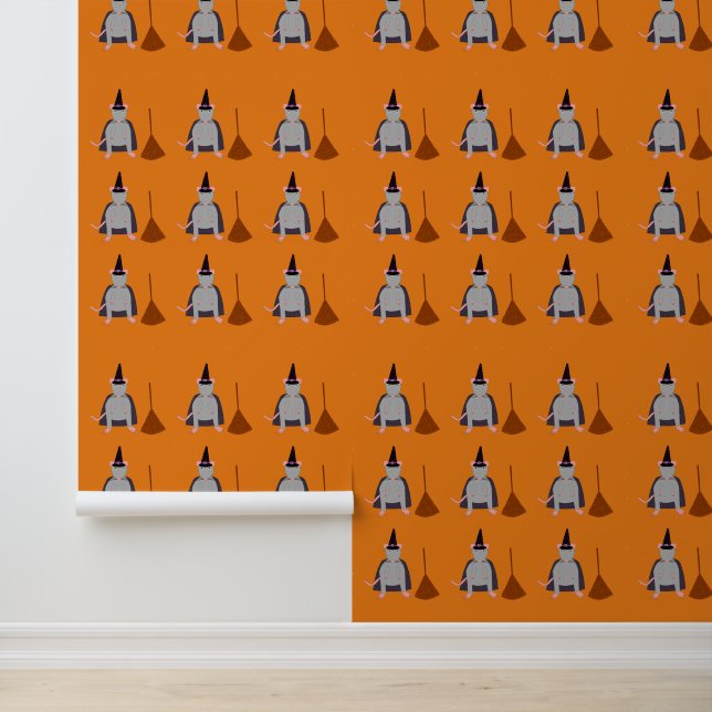 Halloween Heksenrat en bezem Patterned Behang (Applicatie)