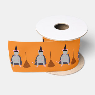 Halloween Heksenrat en bezem Patterned Satijnen Lint