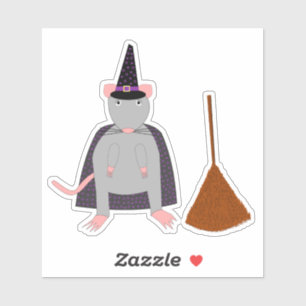 Halloween Heksenrat en bezem Sticker