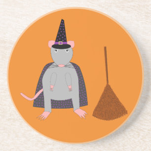 Halloween Heksenrat en bezem Zandsteen Onderzetter