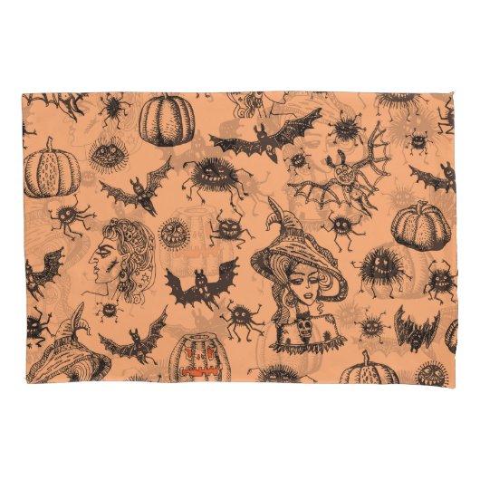 Halloween Heksensilhouet: Cartoon Patroon. Kussensloop (Voorkant)
