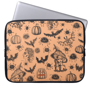 Halloween Heksensilhouet: Cartoon Patroon. Laptop Sleeve