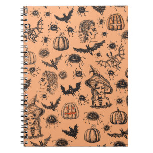 Halloween Heksensilhouet: Cartoon Patroon. Notitieboek