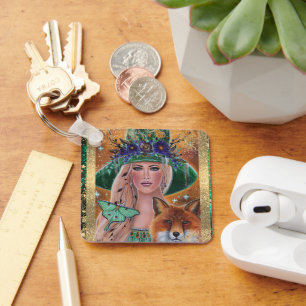 Halloween heksenvossenkunst van Renee Lavoie Sleutelhanger