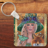 Halloween heksenvossenkunst van Renee Lavoie Sleutelhanger (Voorkant)