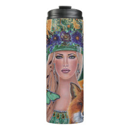 Halloween heksenvossenkunst van Renee Lavoie Thermosbeker