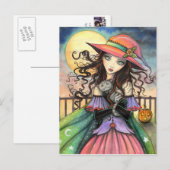 Halloween Heksenwind Tabby Kat Kunst Briefkaart (Voorkant / Achterkant)
