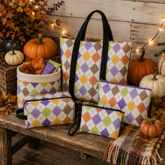 Halloween Herfst Argyle Paars Oranje & Lime Groen Stof