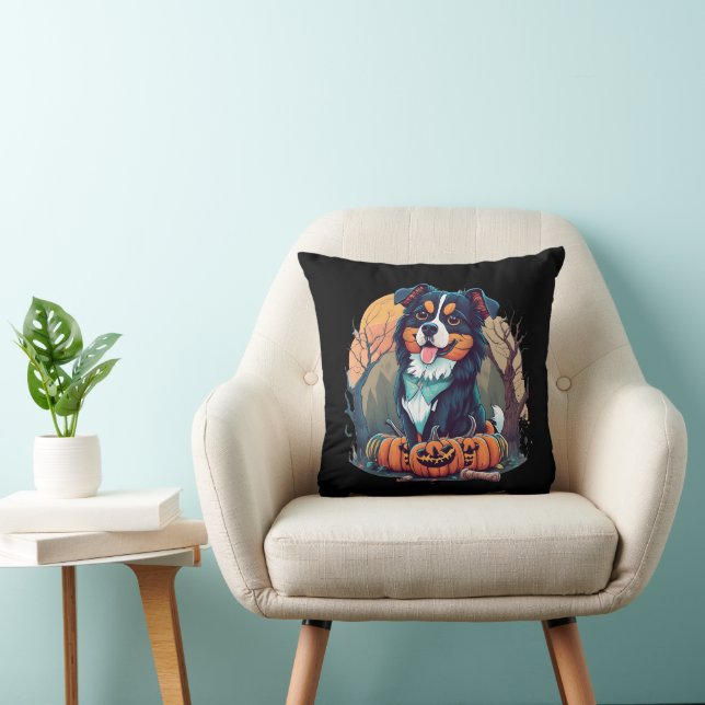 Halloween Herfst Berner Berg Hond met Pompoen Kussen (Stoel)