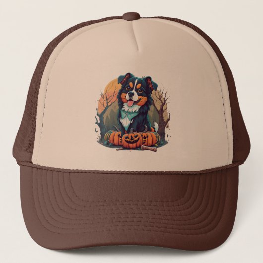 Halloween Herfst Berner Berg Hond met Pompoen Trucker Pet (Voorkant)