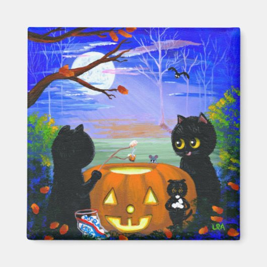 Halloween Herfst Black Cat Creationarts Magneet (Voorkant)