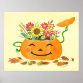 Halloween Herfst Bloemen Pompoen Art Print (Voorkant)
