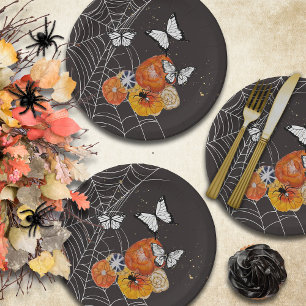 Halloween Herfst Bloemen Vlinders Spinnen Spooky Papieren Bordje