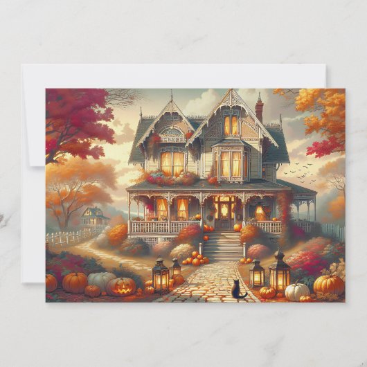 Halloween Herfst Country House Scene Feestdagenkaart (Voorkant)