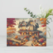 Halloween Herfst Country House Scene Feestdagenkaart (Staand voorkant)