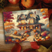 Halloween Herfst Country House Scene Feestdagenkaart