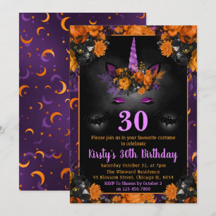Halloween Herfst Floral Unicorn Face Birthday Kaart
