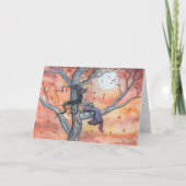 Halloween Herfst Heks Kat Kaart (Voorkant)
