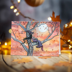 Halloween Herfst Heks Kat Kaart
