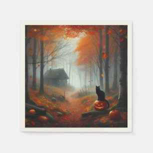 Halloween/Herfst/ Herfst/pompoen/kat  Servet