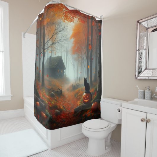 Halloween/Herfst/Herfst/pompoen/poes Douchegordijn (In situ)