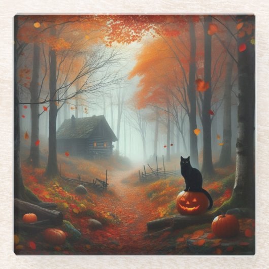 Halloween/Herfst/Herfst/pompoen/poes Glazen Onderzetter (Voorkant)