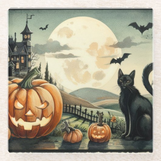 Halloween/Herfst/Herfst/pompoen/poes Glazen Onderzetter (Voorkant)