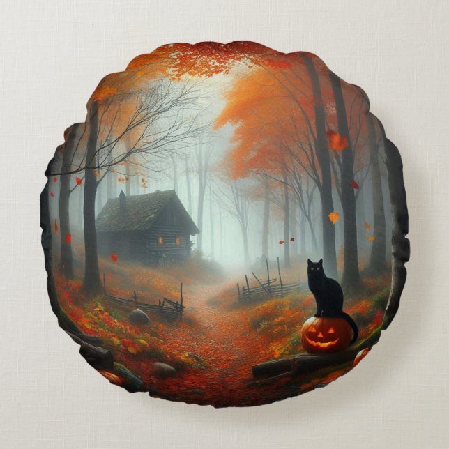 Halloween/Herfst/Herfst/pompoen/poes Rond Kussen (Voorkant)