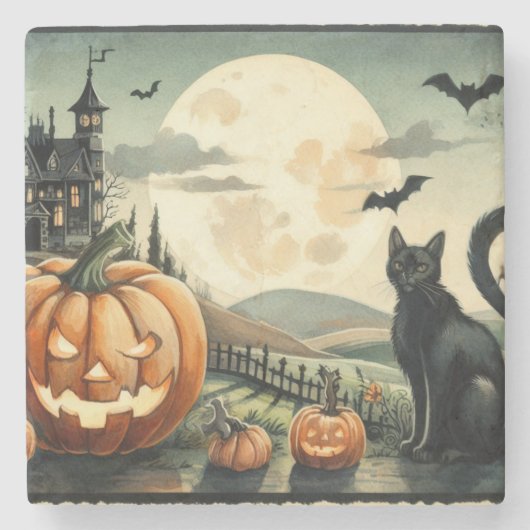 Halloween/Herfst/Herfst/pompoen/poes Stenen Onderzetter (Voorkant)