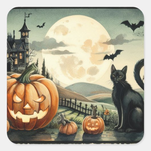 Halloween/Herfst/Herfst/pompoen/poes Vierkante Sticker (Voorkant)