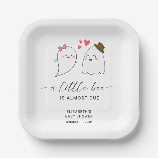 Halloween Herfst Little Boo Baby shower QR-code Papieren Bordje (Voorkant)