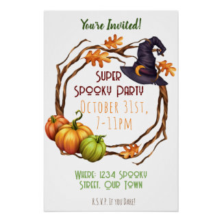 Halloween Herfst Party Invitation Pumpkin Witch Perfect Poster