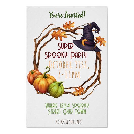 Halloween Herfst Party Invitation Pumpkin Witch Perfect Poster (Voorkant)