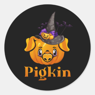 Halloween Herfst Pigkin Pumpkin Witch Thanksgivi Ronde Sticker