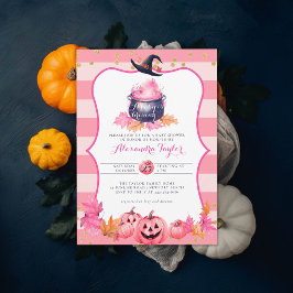 Halloween Herfst pompoen heks roze baby meisje dou Kaart