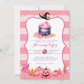 Halloween Herfst pompoen heks roze baby meisje dou Kaart (Voorkant)