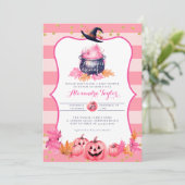 Halloween Herfst pompoen heks roze baby meisje dou Kaart (Staand voorkant)